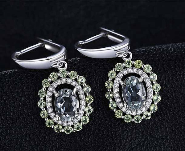 Natural Green Amethyst Peridot Clip Earrings