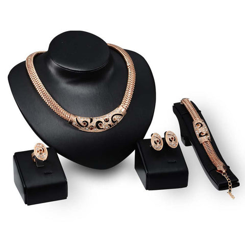 Women Wedding Crystal Earrings Necklace Bracelet  Rings Jewelry Set