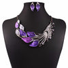 Purple Peacock Necklace with Earrings Set