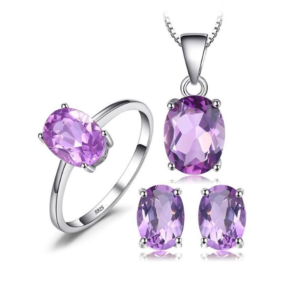 Purple Natural Oval Amethyst Jewelry Set