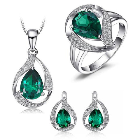Water Drop Emerald Jewelry Set