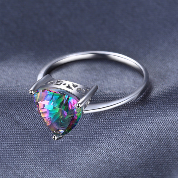Natural Rainbow Fire Mystic Topaz Ring Concave Cut