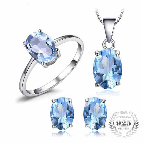 Natural Oval Blue Topaz Jewelry Set