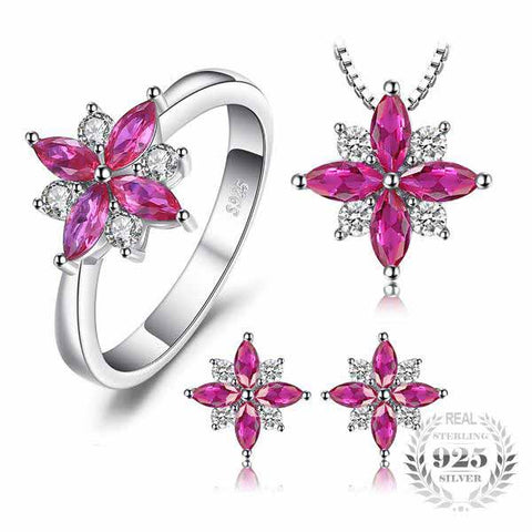 Ruby Flowers Jewelry Set