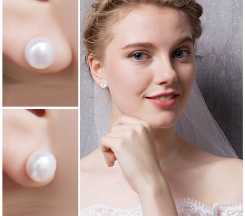 Freshwater Cultured Pearl Button Ball Stud Earrings