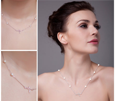 Heart Waves Pearl Box Chain Necklace