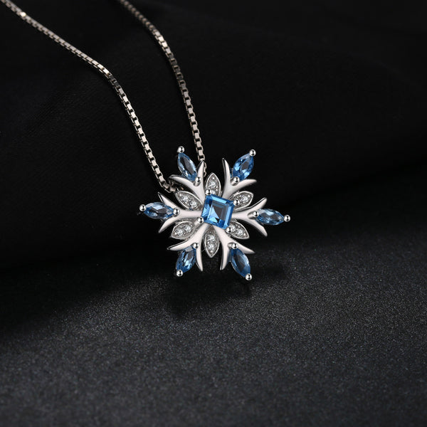 Snowflake Genuine Swiss Blue Topaz Pendant
