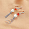 Freshwater Cultured Pearl Red Agate Dangle Earrings