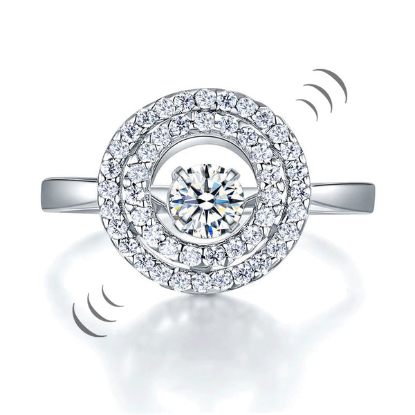 Dancing Stone Double Halo Solid 925 Sterling Silver Ring Fashion Wedding Jewelry