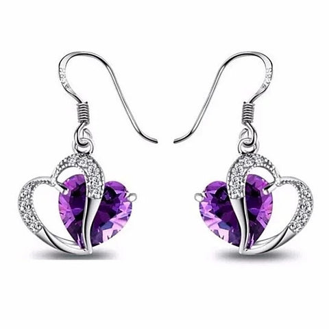 Purple Crystal Zircon Heart Drop Earrings
