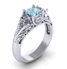 Aquamarine Floral Engagement Promise Solitaire Ring