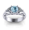 Aquamarine Floral Engagement Promise Solitaire Ring